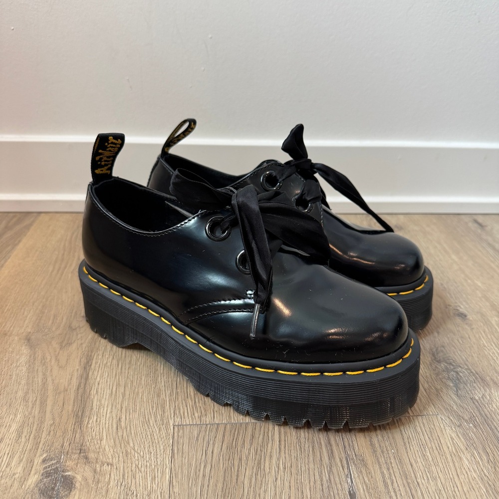 Dr Martens Holly Black Buttero Leather Platform Oxford Shoes Women's Size 7 EUC - Picture 2 of 9